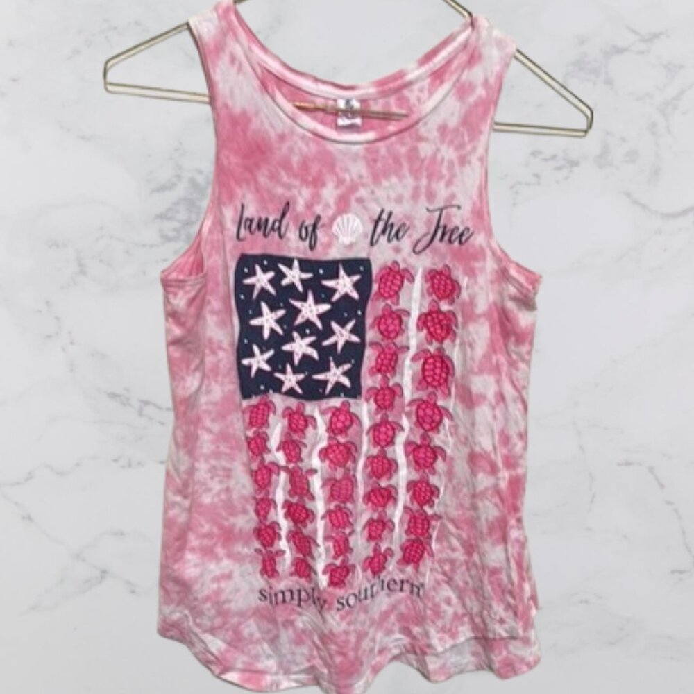 Simply Southern Pink and Blue Tie-Dye Tank Top Size Small